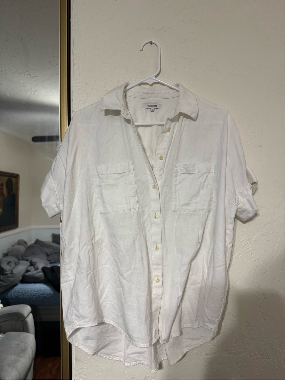 Madewell White Short-Sleeve Button-Up Shirt oversized fit